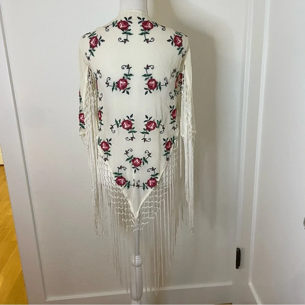 Pins and Needles Fringed Shawl w/Sleeves, XS/S - Picture 2 of 5
